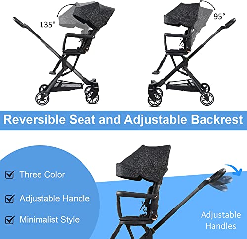 Wheelive Lightweight Stroller for Toddlers, 2-in-1 Reversible and Reclinable Seat Compact Travel Stroller with Sun Canopy, Easy Carry Stroller with Adjustable Handles & Backrest and Storage Bag