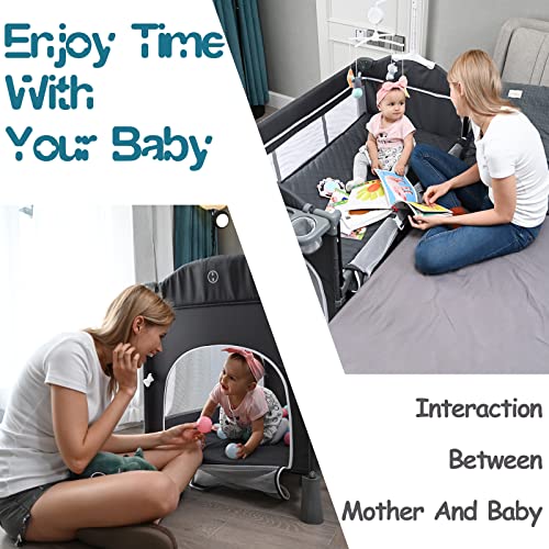 5 in 1 Baby Bassinet Bedside Sleeper Bed Side Crib with Mattress, Toys and Music Box, Diaper Changer, Portable Travel Crib for Girl Boy Infant Newborn, Adjustable Height