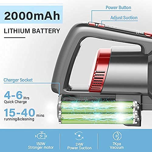 VEAVON P8PLUS Cordless Vacuum Cleaner, Lightweight Bagless Vacuum, 40 Minutes Long Running Time, 4 in 1 Stick Vacuum, 24W Powerful Suction for Hard Floors, 3 Crevice Tool for Home Pet Hair, Gray