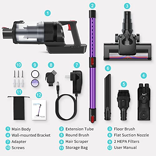 Cordless Vacuum Cleaner 20KPa 4 in 1 Stick Vacuum Cleaner with LED Display 40 Minutes Runtime Lightweight Vacuum for Pet Hair Carpet Hardwood Floor