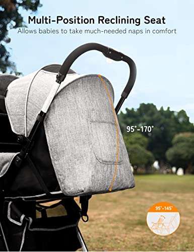 besrey Double Stroller for Infant and Toddler, Lightweight Tandem Baby Stroller, Easy Foldable, Compact Travel Twin Stroller with Rain Cover & Extra-Large Storage Basket Grey for 0-36month Kids
