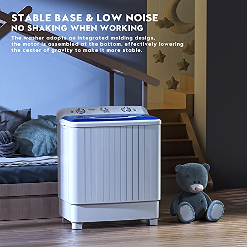 Auertech Portable Washing Machine, 28lbs Mini Twin Tub Washer Compact Laundry Machine with drain dump, Time Control, Semi-automatic 18lbs Washer 10lbs Spinner for Dorms, Apartments, RVs