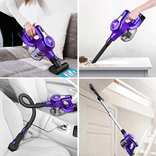 INSE Cordless Vacuum Cleaner, 23Kpa 265W Powerful Suction Stick Vacuum Cleaner,Up to 45min Runtime, Rechargeable Battery Vacuum,10-in-1 Lightweight Vacuum for Carpet Hard Floor Pet Hair Car,S6T Violet