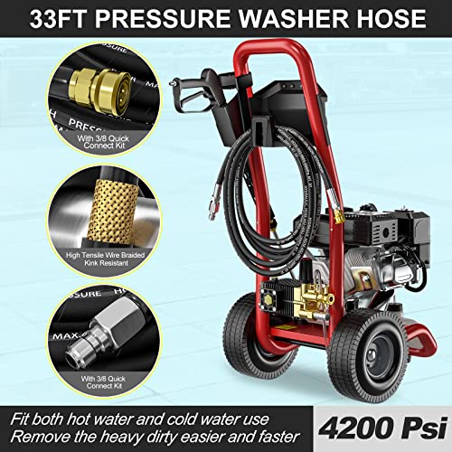 POHIR Gas Pressure Washer, 3.3 GPM Industrial Crankshaft Triplex Brass Pump with Pressure Regulating Valve, Self-Lubricating Corrosion-Resistant Ceramic Plunger, 7HP Power Washer Gas Powered 3600 PSI