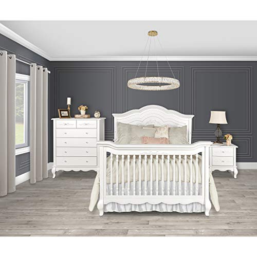 Evolur Aurora Deluxe Edition 5 in 1 Curved Convertible Crib I Fairytale Nursery, Frost, 58x32x54 Inch (Pack of 1)