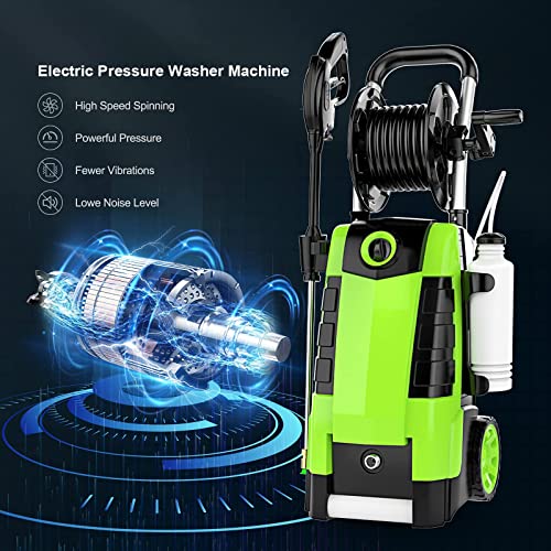 Power Washer, TE3000 1.9GPM Pressure Washer 1800W Electric High Pressure Washer Professional Car Washer Cleaner Machine with Hose Reel ,5 Nozzles for Patio Garden Yard Vehicle