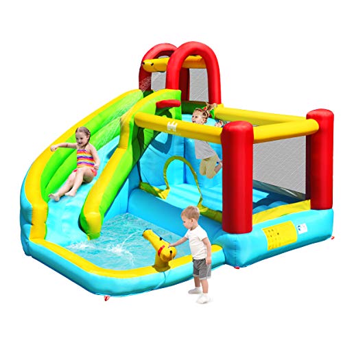 BOUNTECH Inflatable Water Slide Bounce House, 6 in 1 Kids Jumping Castle Water Park w/Splash Pool, Waterslides, Climbing Wall, Water Cannon, Blow up Kids Water Slides for Backyard (Without Blower)