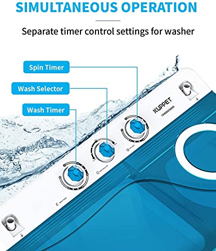 Twin Tub Portable Mini Washing Machine 26lbs Capacity, Compact Washer(18lbs)&Spiner(8lbs)/Built-in Drain Pump/Semi-Automatic (White&Blue)