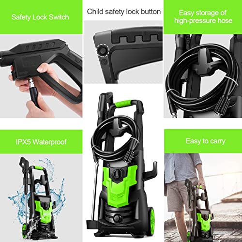 WHOLESUN Pressure Washer, 3000PSI Electric Power Washer, 1900W 2.6 GPM High Pressure Washer, Professional Washer Cleaner, with 4 Nozzles and Hose Reel, Best for Cleaning Cars,Driveways,Patios