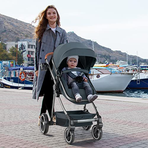 INFANS 2 in 1 High Landscape Convertible Baby Stroller, Newborn Reversible Bassinet Pram, Foldable Pushchair with Adjustable Canopy, Aluminum Structure,5-Point Harness for Infant & Toddler (Black)
