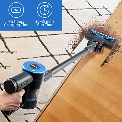 Moolan Cordless Vacuum Cleaner, 23KPa 6-in-1 Stick Vacuum Cleaner with 2200 m-A-h Battery, Up to 45 Mins Runtime, Powerful Suction with Lightweight Vacuum Cleaner,for Hard Floor Carpet Pet Hair