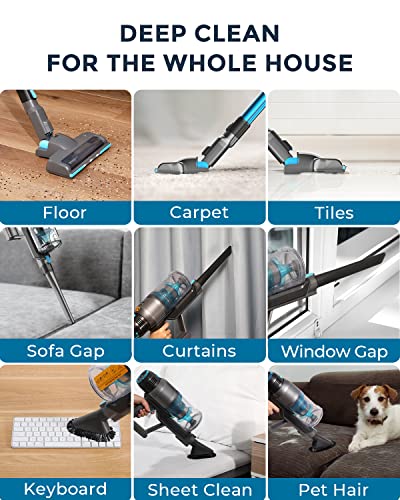 Syvio Cordless Vacuum Cleaner, Stick Vacuum with 22Kpa Stronger Suction, Max 40Min Runtime, Upright Quiet Retractable, 6 in 1 Lightweight Handheld Vacuum Ideal for Hardfloor Short Carpet Car Pet Hair