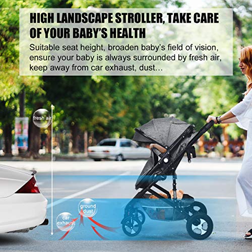 INFANS Baby Stroller for Newborn, 2 in 1 High Landscape Convertible Reversible Bassinet Pram for Infant & Toddler, Foldable Aluminum Alloy Pushchair with Adjustable Backrest, 3D Suspension (Grey)
