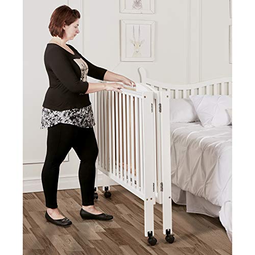 Dream On Me 3 in 1 Portable Folding Stationary Side Crib in White, Greenguard Gold Certified, Mini Crib