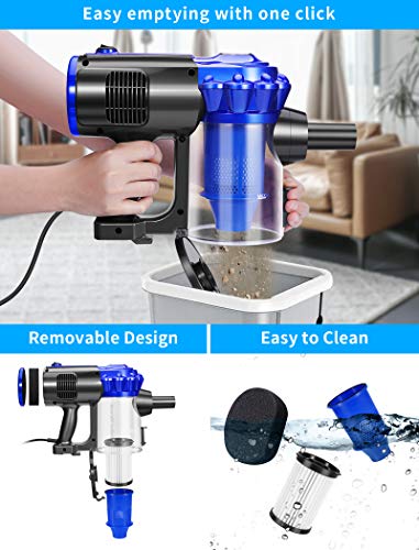 Elezon E600 Vacuum Cleaner 17KPa Powerful Suction,Bagless Corded Stick Handheld Vacuum for Hardwood Floor and Tile,Blue