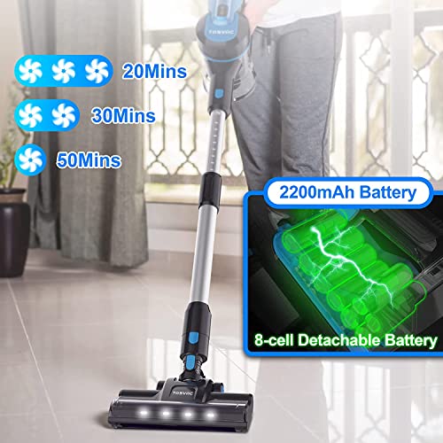 Cordless Vacuum Cleaner with LED Dsiplay, Up to 50min Runtime, 265W 25Kpa Suction Stick Vacuum, 2400mAh Rechargeable Battery Vacuum, 6 in 1 Lightweight Vacuum for Pet Hair Carpet Hard Floor