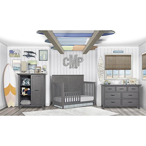 Evolur Belmar Flat 5-in-1 Convertible Crib in Rustic Grey, Greenguard Gold Certified