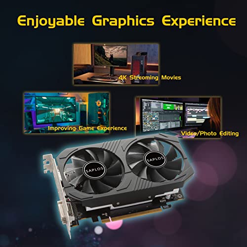 SAPLOS Radeon RX 550 4GB Graphics Card, GDDR5 128-bit, Dual Air Cooling, DisplayPort DVI-D HDMI, Video Card for PC, Computer Gaming GPU, 4K Display Support, Low Power, Plug & Play, DirectX 12
