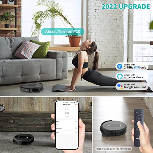 Robot Vacuum Cleaner, 2600Pa Strong Suction, Compatible with Alexa, App Control, Self Charging Robotic Vacuum, Clean Hard Floor, Low-Piled Carpet, Pet Hair, Slim, 2022 Upgrade AIRROBO P10 (Black)