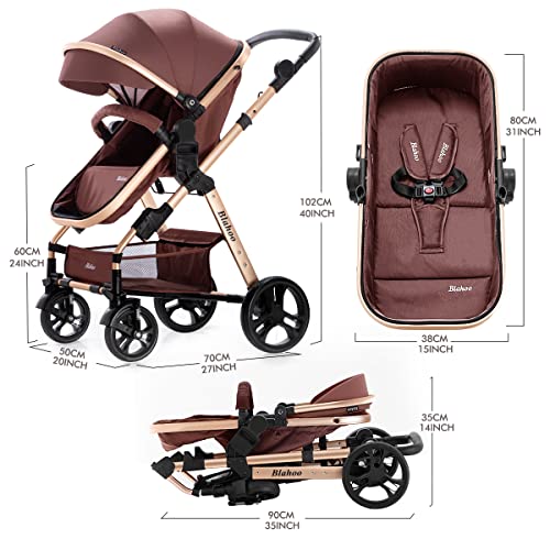Blahoo Baby Stroller for Toddler .Foldable Aluminum Alloy Pushchair with Adjustable Backrest.Bassinet Stroller Adjustable Direction