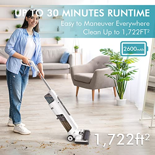 ECOWELL Cordless Wet Dry Vacuum Cleaner and Mop with Self Water Spray for Hard Floor and Area Rug, One-Step Cleaning for Sticky Messes and Pet Hair, WCVP03, White