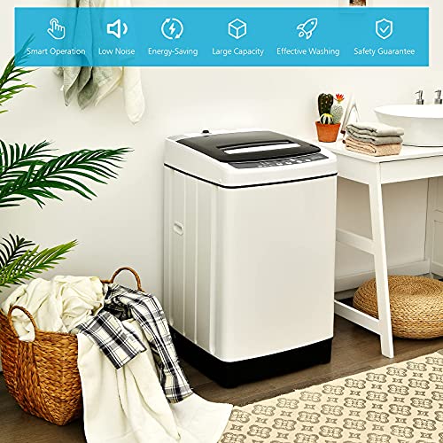 Giantex Full Automatic Washing Machine, 2 in 1 Portable Laundry Washer 1.5Cu.Ft 11lbs Capacity Washer and Dryer Combo 8 Programs 10 Water Levels Energy Saving Top Load Washer for Apartment Dorm