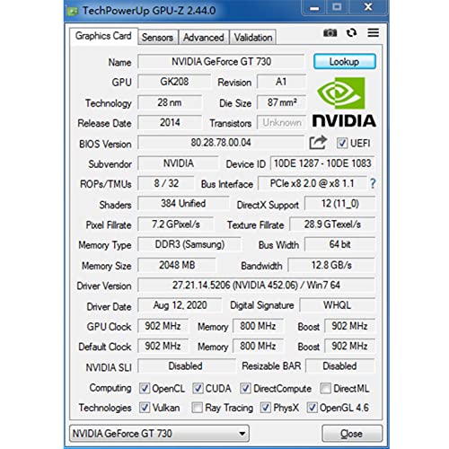 SAPLOS GeForce GT 730 2GB DDR3 64-Bits Low Profile Graphics Card,DVI-I,HDMI,VGA,PCI Express 2.0 x8,NVIDIA Video Card for PC Gaming/Working,DirectX 12,Computer GPU