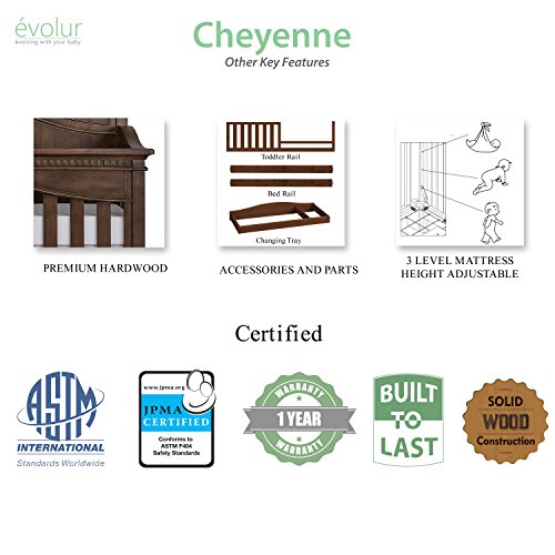 Evolur Cheyenne 5 in 1 Full Panel Convertible Crib in Antique Brown