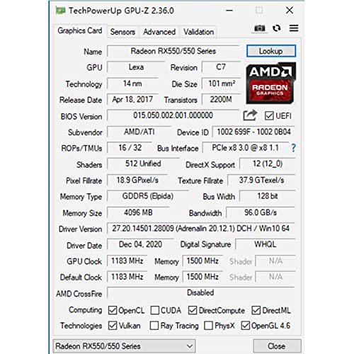 SAPLOS AMD Radeon RX 550 Graphics Card,DisplayPort 1.4/HDMI/DVI-D Dual Link,4GB,GDDR5,128-Bit,PCI Express 3.0 X8,Computer GPU,Desktop Gaming Video Card for PC,DirectX 12