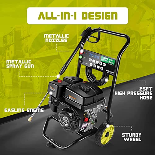 Gas Pressure Washer TEANDE TE4000 2.6GPM Power Washer 209 CC Gas Powered Pressure Washer with 24 ft High Pressure Hose, 4 Adjustable Nozzles