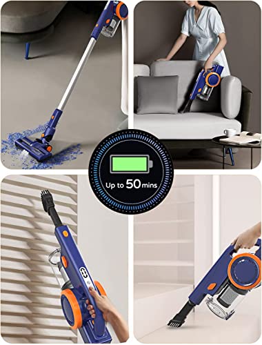 Cordless Vacuum Cleaner, 23000Pa Powerful Suction Stick Vacuum, 50Mins Runtime Cordless Vacuum with Ultra-Quiet Lightweight Vacuum for Home Hardwood Floor Carpet Pet Cleaning