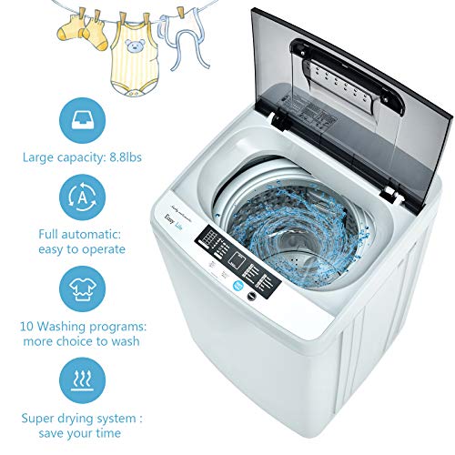 COSTWAY Full Automatic Washing Machine, 2-in-1 Portable Washer and Spin Combo with 10 Programs, 8.8lbs Capacity, Drain Pump and LED Display, Mini Laundry Washer for Apartment, RVs, Dorm