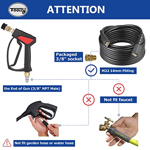 TOOLCY Pressure Washer Gun, Professional Durability, Multiple Easy Extension Wand, 5 Nozzle Tips, M22 to 3/8" Quick Connection, Fit Most Power Washer Stand Up to 4500 PSI.