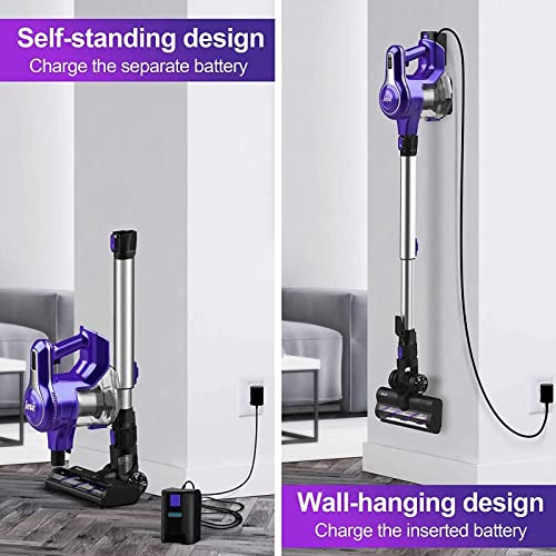 INSE Cordless Vacuum Cleaner, 23Kpa 265W Powerful Suction Stick Vacuum Cleaner,Up to 45min Runtime, Rechargeable Battery Vacuum,10-in-1 Lightweight Vacuum for Carpet Hard Floor Pet Hair Car,S6T Violet