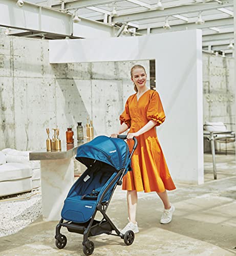 Mompush Lithe, Lightweight Stroller, Compact One-Hand Fold Luggage-Style Travel Stroller for Airplane Friendly, Reclining Seat and XL Canopy, with Rain Cover & Travel Carry Bag & Cup Holder