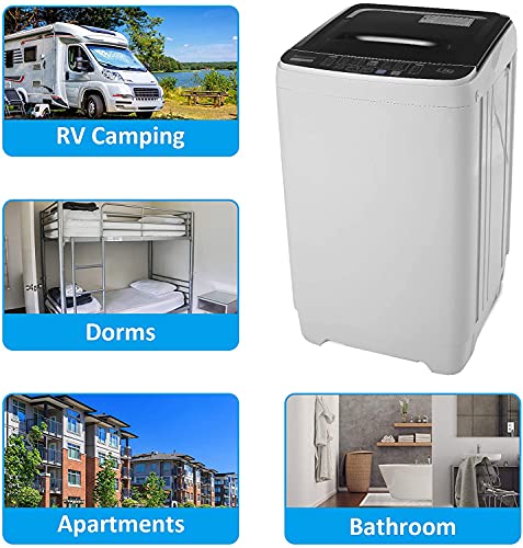Portable Washer, 17.5Lbs Full-Automatic Washing Machine with Drain Pump, 2-in-1 Compact Laundry Washer with 10 Programs 8 Water Level Selections LED Display Top Load Cloth Washer for Home, Dorms