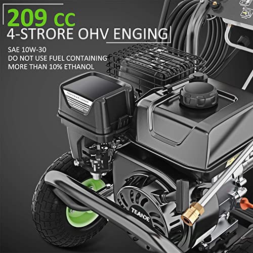 TEANDE 3200PSI Gas Pressure Washer 2.6GPM Power Washer 209CC Gas Powered Pressure with 5 Adjustable Nozzles, 20ft Hose, Dual soap Tank, Best for Cleaning Cars Houses Driveways Fences Patios Garden
