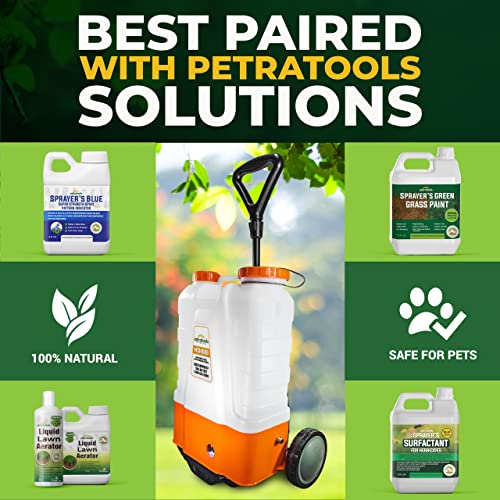 PetraTools 4 Gallon Battery Powered Backpack Sprayer with Cart – Extended Spray Time Long-Life Battery - New HD Wand Included, Wide Mouth Lid, Multiple Nozzles & Battery Included