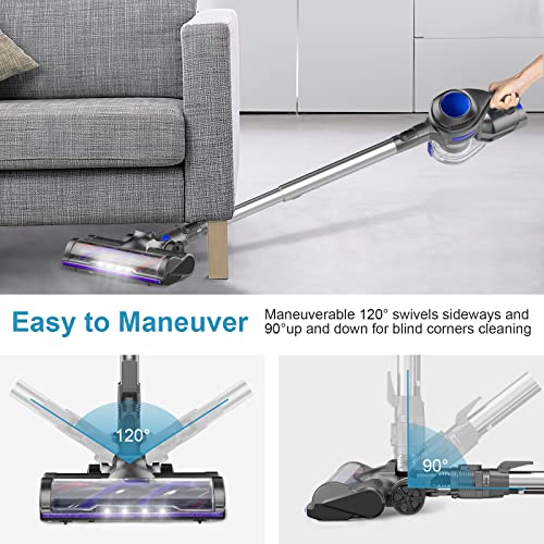 Tocwon Cordless Vacuum Cleaner, Stick Lightweight for Hard Floor Carpet Pet Hair, Household Cleaner 4 in 1 with Powerful Suction, Motorized Led Brush, 1.3L Large Capacity, Blue (TOCN00202201)