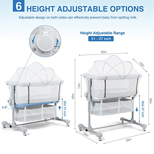 beiens 3-in-1 Baby Bassinet, Baby Crib Bedside Sleeper with Detachable Mosquito Net, 6 Height Adjustable Easy Folding Bassinet Portable Nursery Bed for Infant, Newborn, Baby Boys & Girls