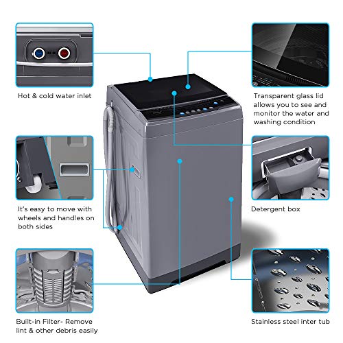Panda Portable Compact Electric Cloth Dryer, 13.2lbs, White and Black PAN202MT & COMFEE’ 1.6 Cu.ft Portable Washing Machine, 11lbs Capacity Fully Automatic Compact Washer, Magnetic Gray