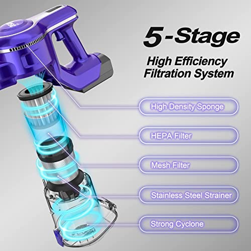 INSE Cordless Vacuum Cleaner, 23Kpa 265W Powerful Suction Stick Vacuum Cleaner,Up to 45min Runtime, Rechargeable Battery Vacuum,10-in-1 Lightweight Vacuum for Carpet Hard Floor Pet Hair Car,S6T Violet
