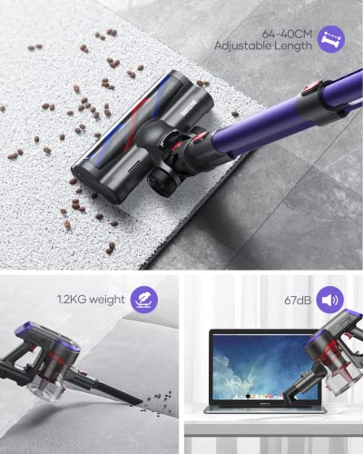 BuTure Cordless Vacuum Cleaner, 400W 30Kpa Powerful Stick Vacuum with 55min Runtime Detachable Battery, Touch Display and 1.2L Large Dust Cup, Vacuum Cleaners for Hardwood Floor Carpet Car Pet