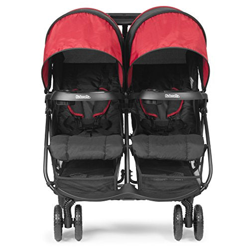 Kolcraft Cloud Plus Lightweight Double Stroller with Reclining Seats & Extendable Canopies, Red/Black