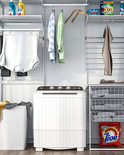 KUPPET Washing Machine, 16.5lbs Compact Twin Tub Wash&Spin Combo for Apartment, Dorms, RVs, Camping and More, White&Brown