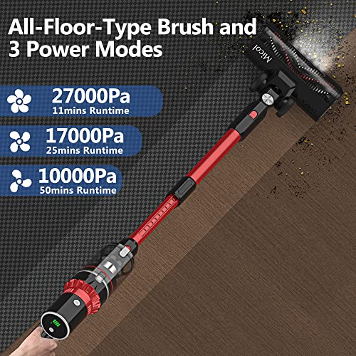 Micol 27000Pa Cordless Vacuum Cleaner, 350W Brushless Motor Stick Vacuum, Up to 50 Minutes Runtime Detachable Battery, 4 in 1 Handheld Lightweight Vacuum for Home Hard Floor Carpet Pet Car
