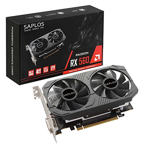 SAPLOS Radeon RX 560 Graphics Card, 4GB GDDR5 128-bit, DisplayPort HDMI DVI-D, Dual Air Cooling, PC Gaming Video Cards GPU Computer, PCI Express 3.0, DirectX 12, Low Power, Plug and Play