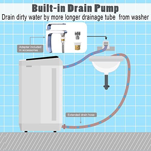 Nictemaw Washing Machine with Drain Pump, 15.6Lbs Capacity Full-Automatic Portable Washer 1.70 Cu.ft Laundry Washer/Spinner With 10 Programs 8 Water Level Selections&LED Display/Faucet Adapter Compact Washer for Home, Campings