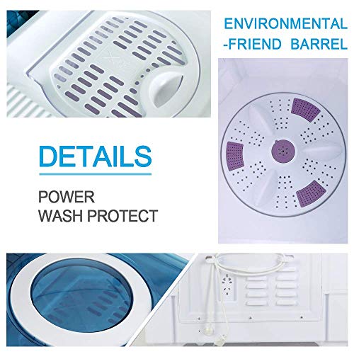 Topvendor 26Lbs Portable Compact Mini Twin Tub Washing Machine with Built-in Drain Pump,Semi-Automatic,Washer(18lbs)&Spiner(8lbs) (White&Blue)