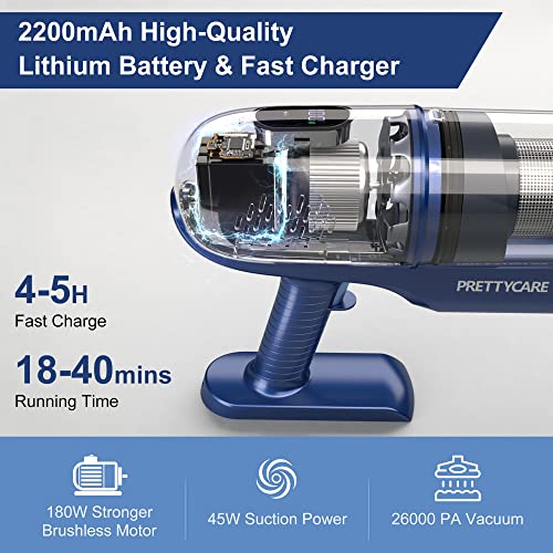 Cordless Vacuum Cleaner Upgraded 26KPA Powerful Suction, 6-in-1 Stick Vacuum Brushless Motor 40 Mins Runtime&LED Display, Cordless Vacuum Cleaner Pet Hair for Hardwood Floor Carpet P1 PRETTYCARE